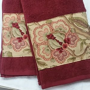 HAND TOWELS (2). Custom Decorated. RED TOWELS
